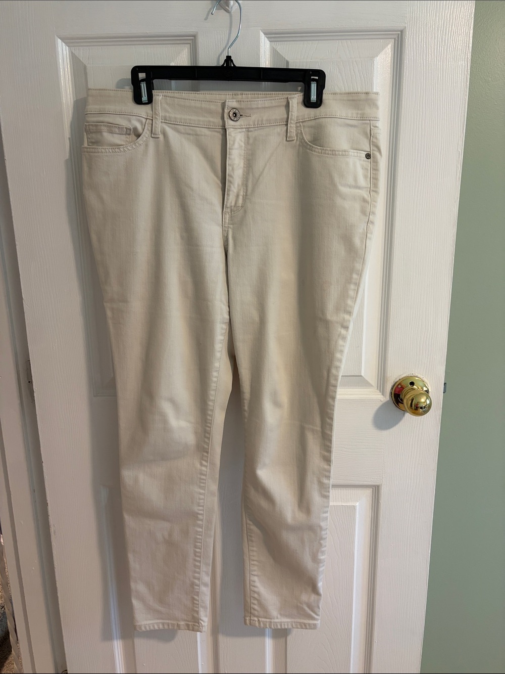 Cream Slim Straight Pants, 28” inseam